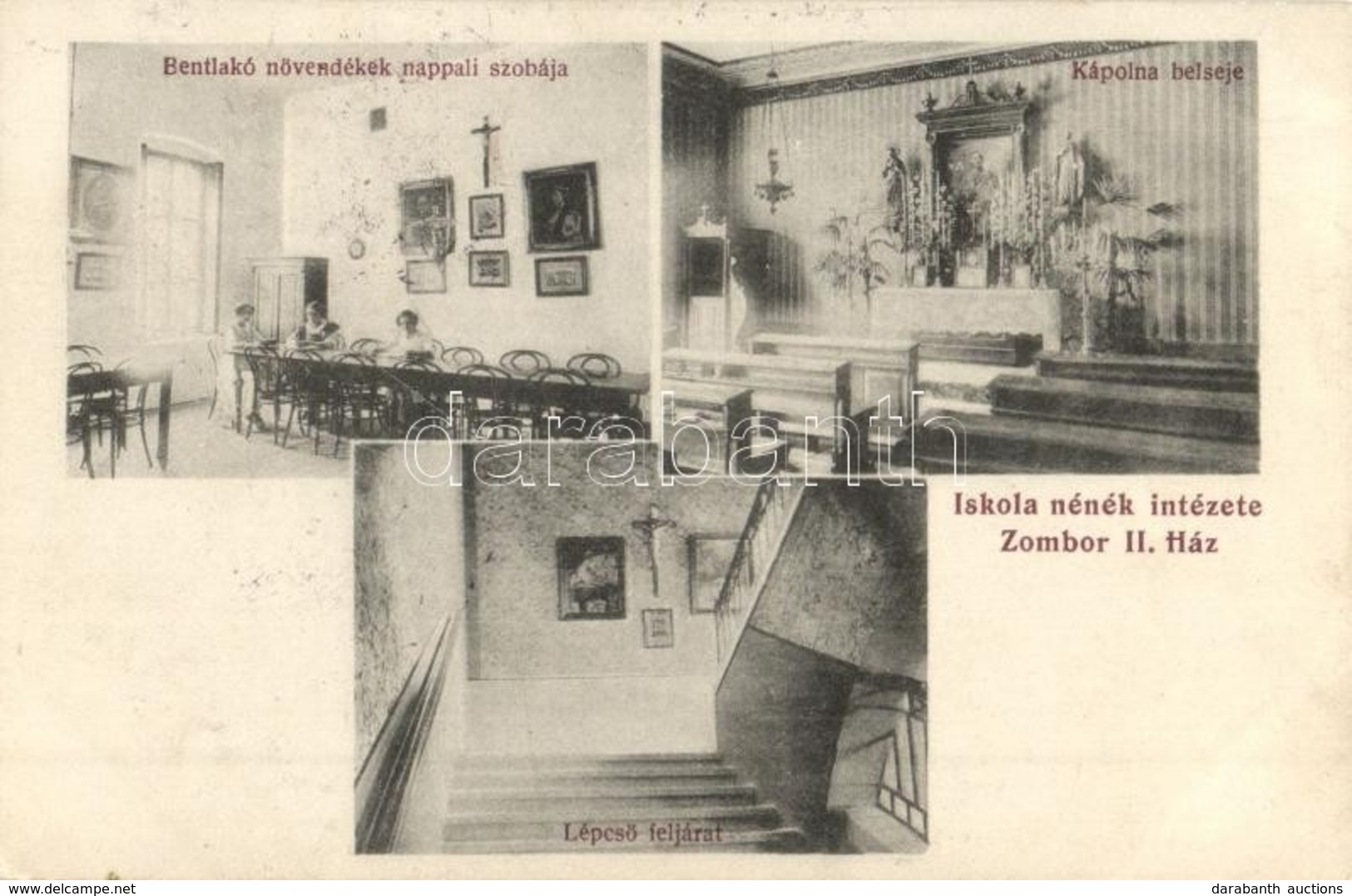 T2 1914 Zombor, Sombor;  Iskola Nénék Intézete, II. Ház. Bentlakó Növendékek Nappali Szobája, Kápolna Belső, Lépcső Felj - Non Classificati