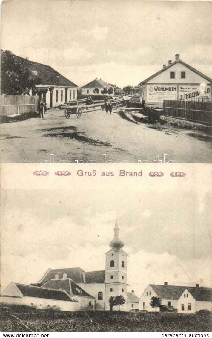 * T2/T3 1915 Brand, Street View, Shops Of Wohlmuth And J. Hochwald, Timber Transporting, Church. Verlag Josef Macho, Kau - Sin Clasificación