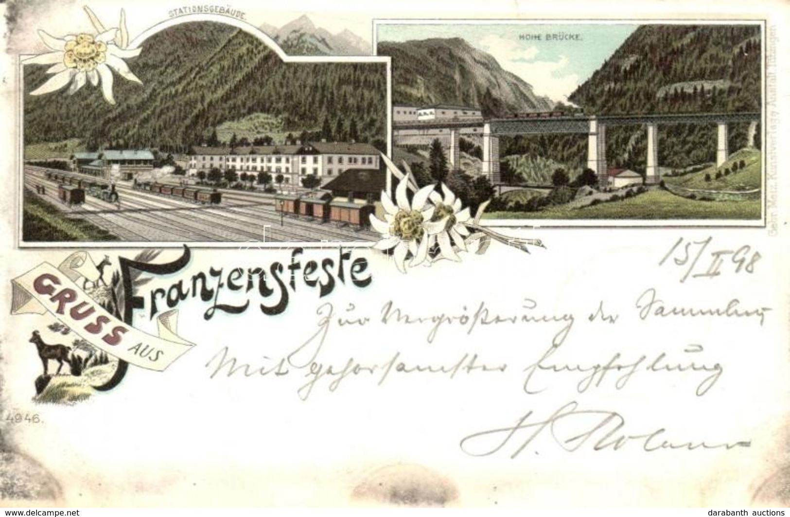 T2/T3 1898 Fortezza, Franzensfeste (Tirol); Stationsgebäude, Höhe Brücke / Railway Station, Bridge, Floral, Art Nouveau, - Non Classificati