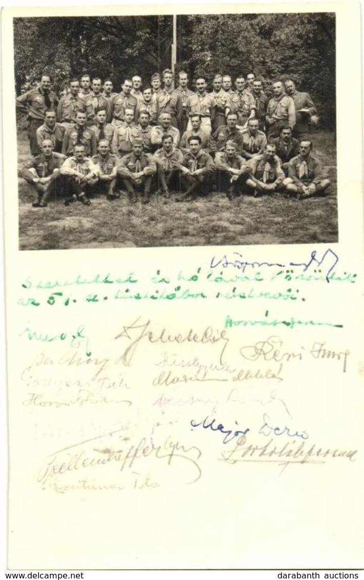 T2 1936 Az 51. Számú Cserkész Tiszti Tábor Résztvevői Csoportképe, Aláírásokkal / Hungarian Scout Officer Camp Participa - Non Classés