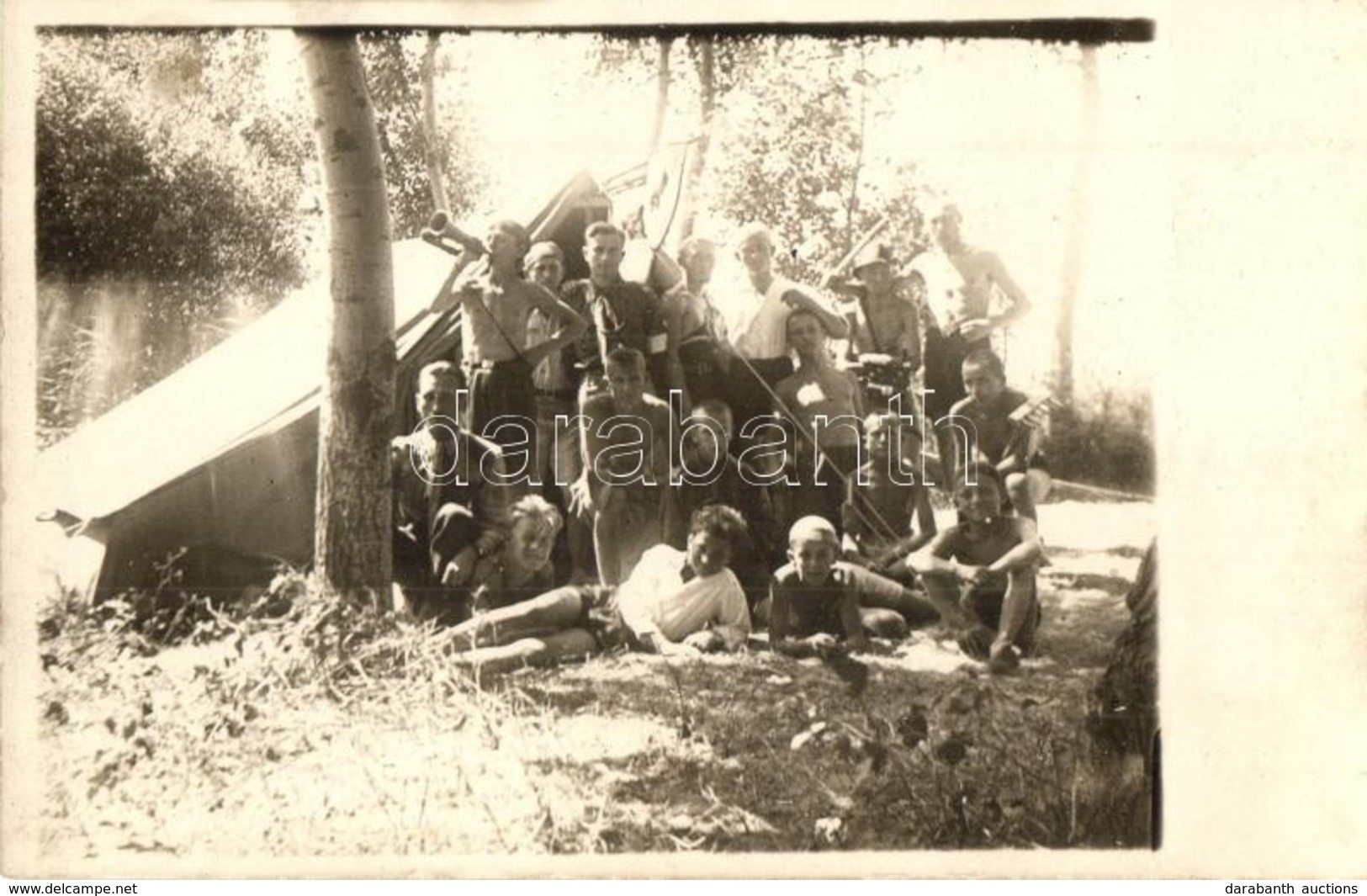 * T2 1928 Aszódi 296. Sz. Petőfi Cserkészcsapata Tiszavárkonyban / Hungarian Boy Scouts Camp With Tent. Photo - Non Classés