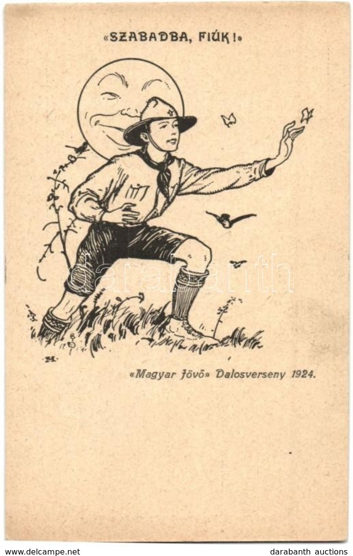 ** T2 1924 Szabadba, Fiúk! 'Magyar Jövő' Dalosverseny. 'Magyar Jövő' Levelezőlapok 19. Sz. / Hungarian Boy Scout Art Pos - Non Classés