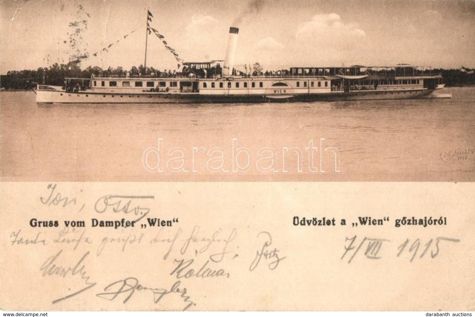 T2/T3 1915 Dampfer 'Wien' / Wien Oldalkerekes Gőzhajó / Hungarian Sidewheeler Steamship (EK) - Non Classés