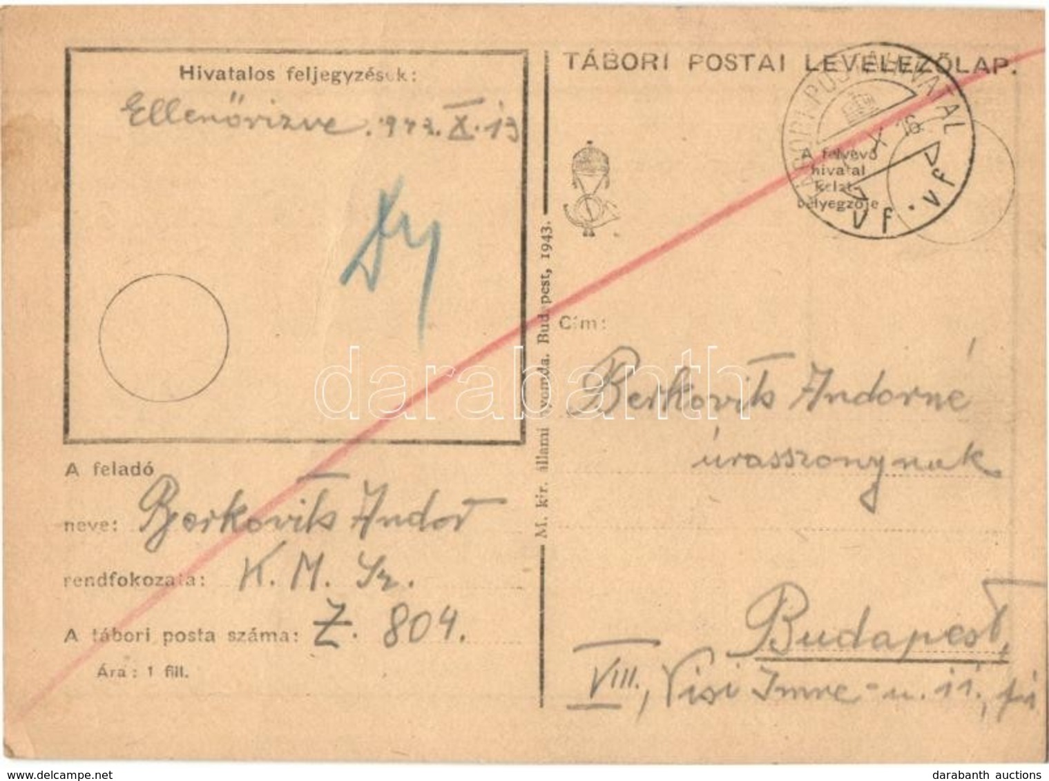 1943 2 Db Levél Berkovits Andor Zsidó Z. 804-es KMSZ-től (közérdekű Munkaszolgálatos) Feleségének. Egyiken Csakannyit Le - Non Classés