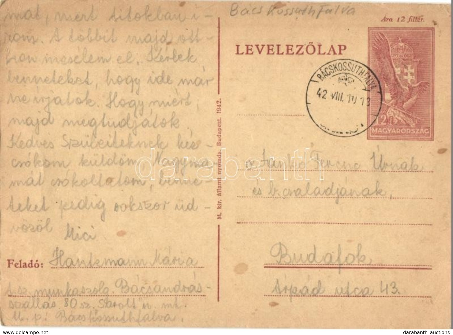T2/T3 1942 Hautzmann Mária Zsidó KMSZ (közérdekű Munkaszolgálatos) Levele A Bácsandrásszállási  Munkatáborból / WWII Let - Non Classés