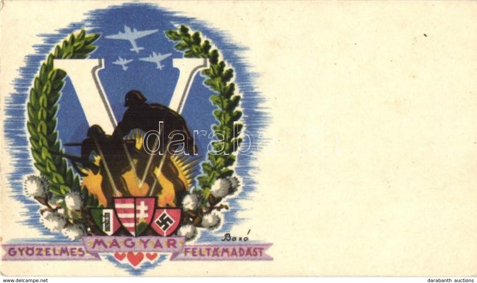 ** T2 Győzelmes Magyar Feltámadást! / WWII Hungarian Irredenta Propaganda With Swastika, Mini Greeting Card (12 Cm X 7 C - Non Classés