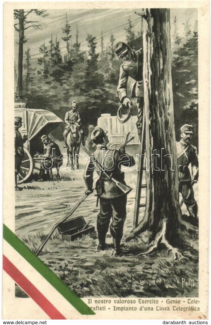 ** T2 Il Nostro Valoroso Esercito - Genio - Telegrafisti, Impianto D'una Linea Telegrafica  / WWI Italian Military Art P - Sin Clasificación