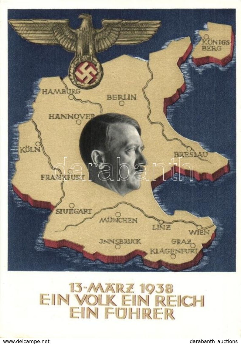 T2/T3 1938 Ein Volk, Ein Reich, Ein Führer! / Adolf Hitler, NSDAP German Nazi Party Propaganda, Map, Swastika; 6 Ga. + 1 - Non Classés