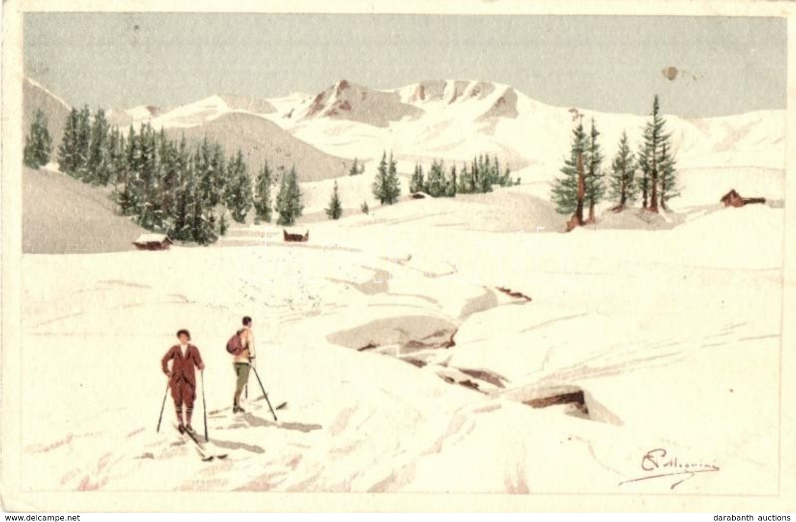 T2/T3 1916 Skiing, Winter Sport. Vouga & Cie. No. A. 14. Litho S: Pellegrini (EK) - Non Classés
