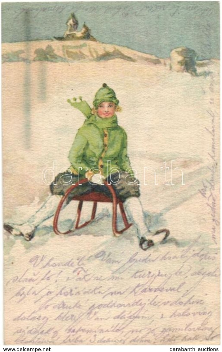 * T2/T3 Sledding Lady, Bobsled, Winter Sport Art Postcard (EK) - Non Classés