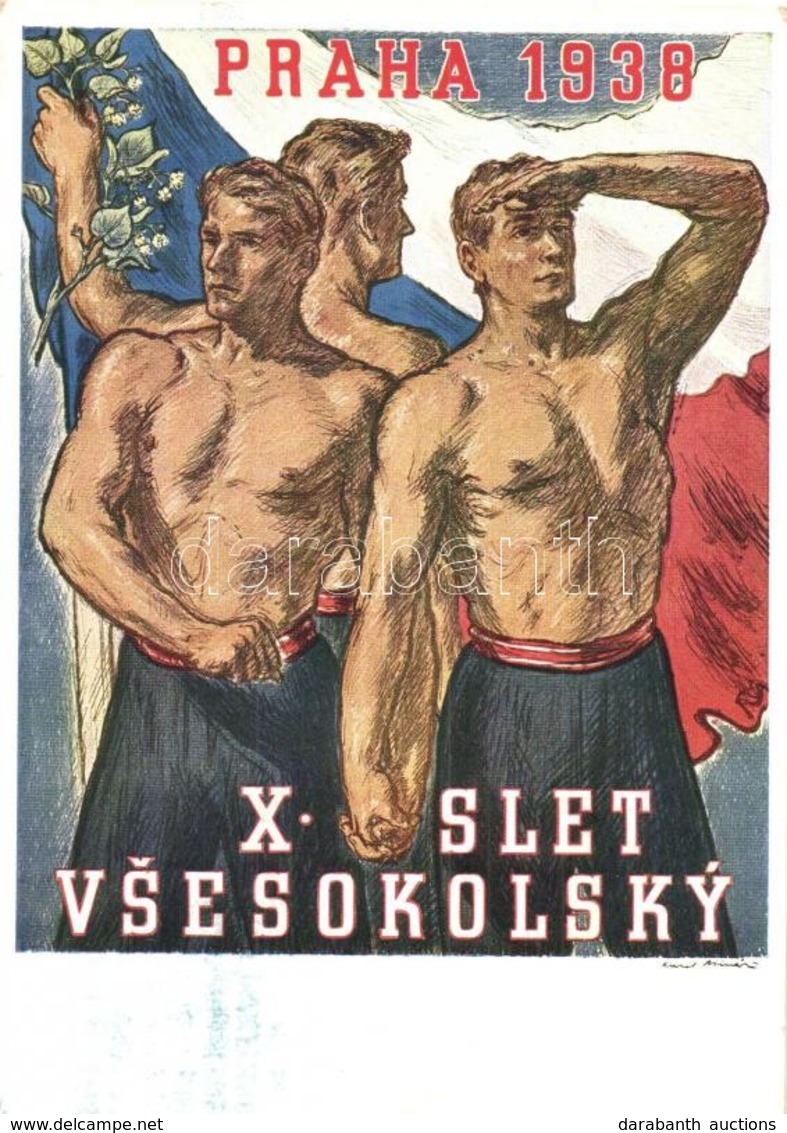 T2/T3 1938 X. Slet Vsesokolsky Praha / 10th Sokol Meeting In Prague. Advertisement Card, So. Stpl S: Karla Minare (EK) - Non Classificati