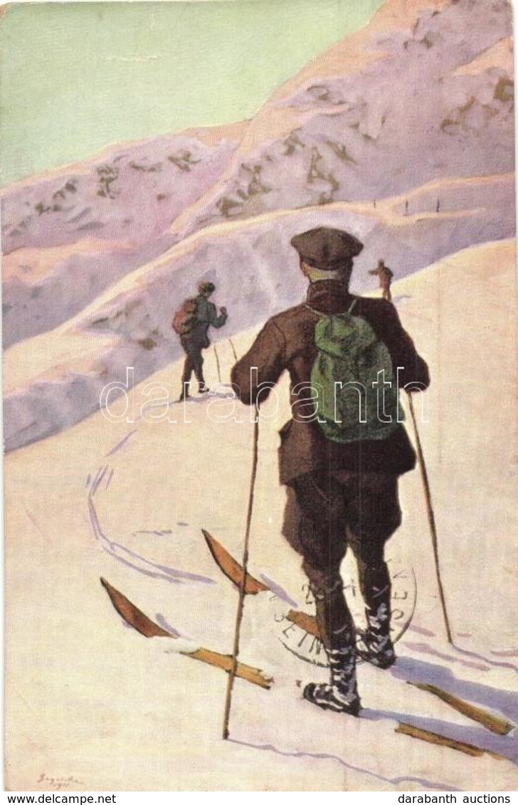 T2/T3 1911 Skiing Art Postcard, Winter Sport, Artist Signed - Ohne Zuordnung