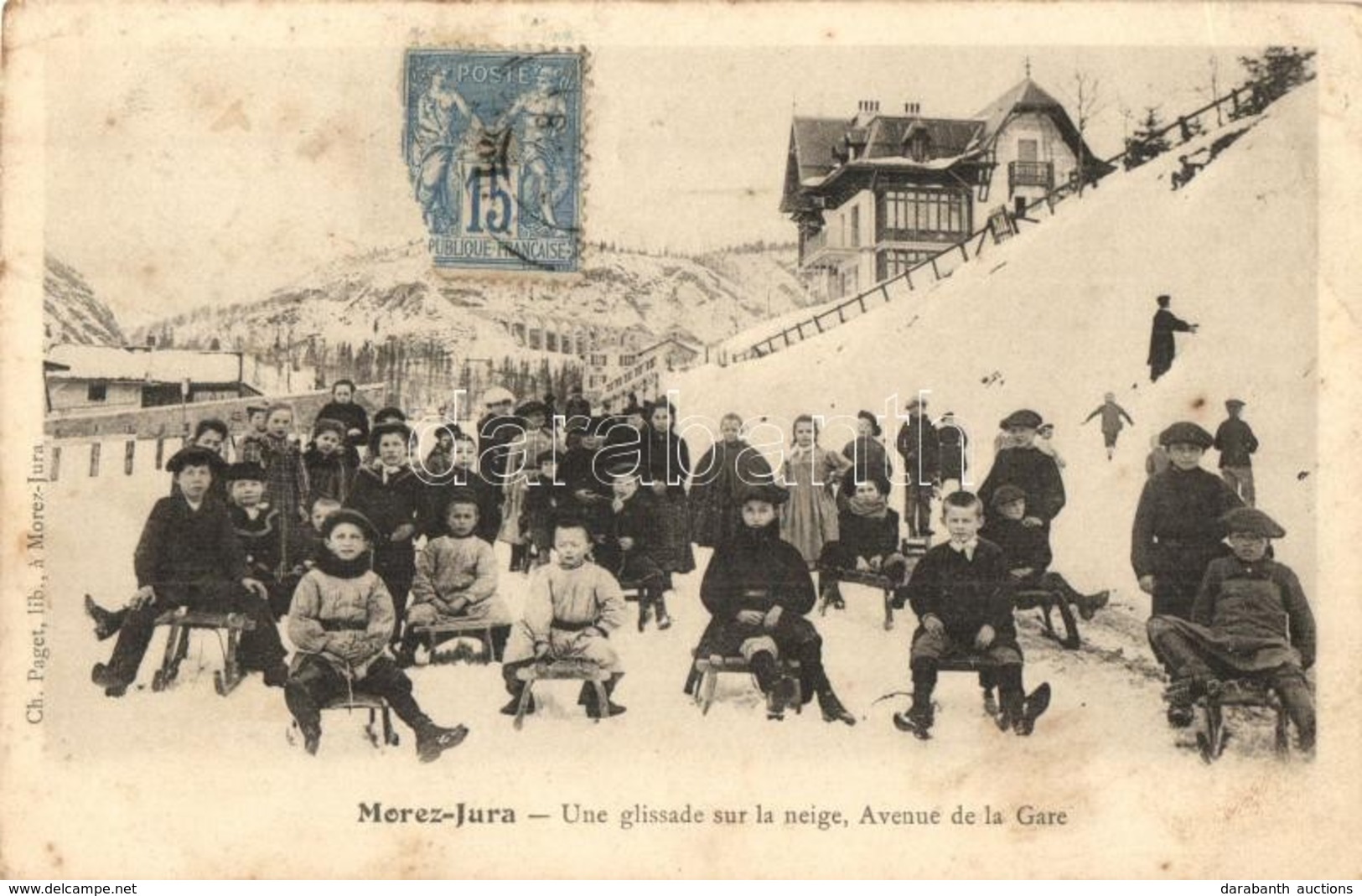 T2/T3 More-Jura, Une Glissade Sur La Neige, Avenue De La Gare / Winter Sport, Sledding Children, TCV Card (fa) - Sin Clasificación