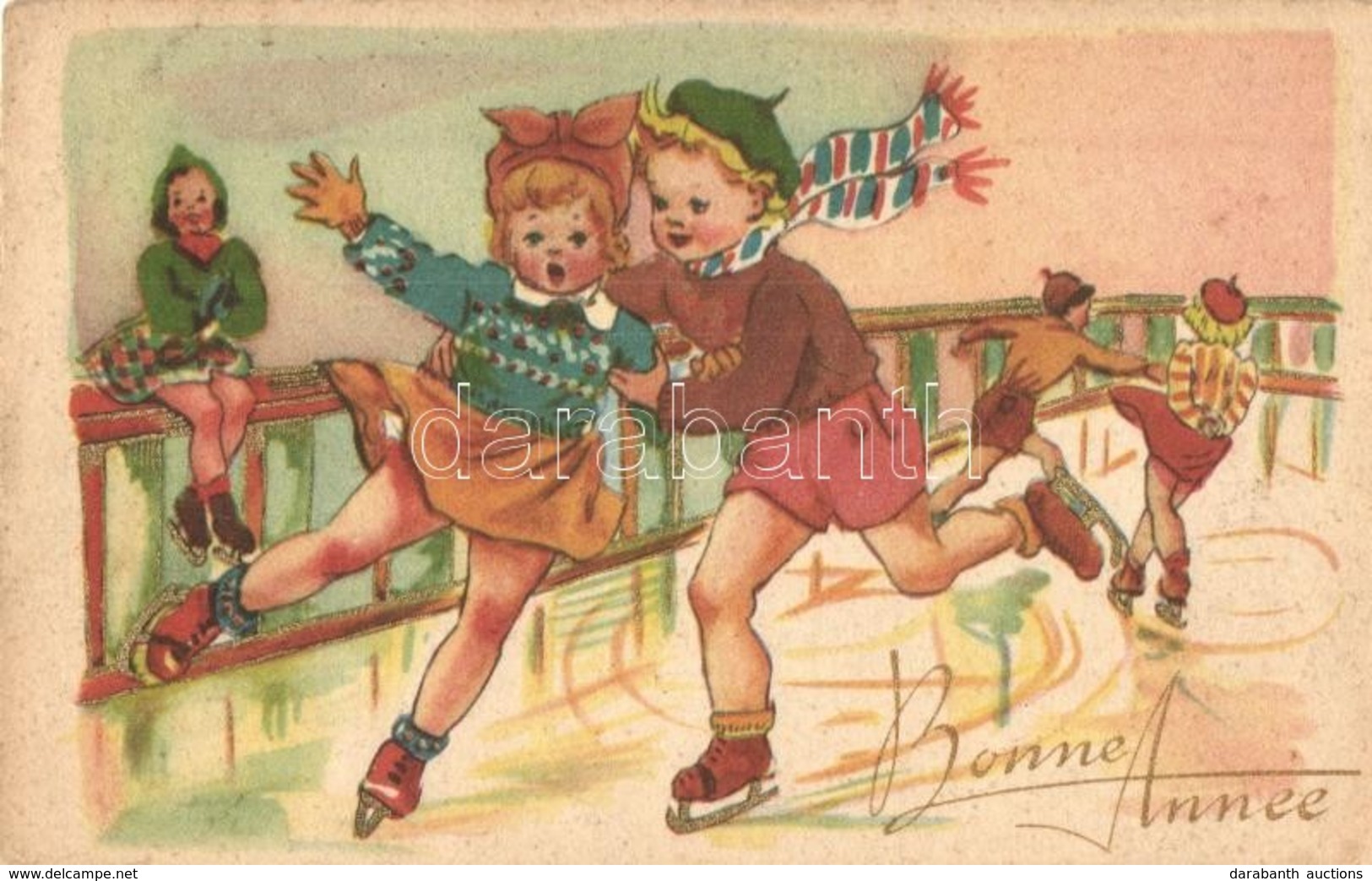 * T2/T3 Bonne Anné / New Year Greeting Card With Children Ice Skating (EK) - Sin Clasificación