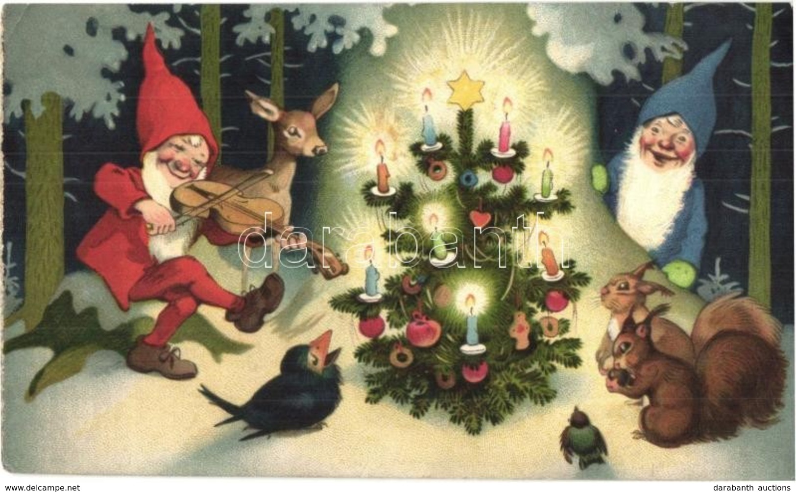 ** T2/T3 Christmas Greeting Card, Dwarves With Squirrels. Nr. 3220. Litho  (EK) - Sin Clasificación