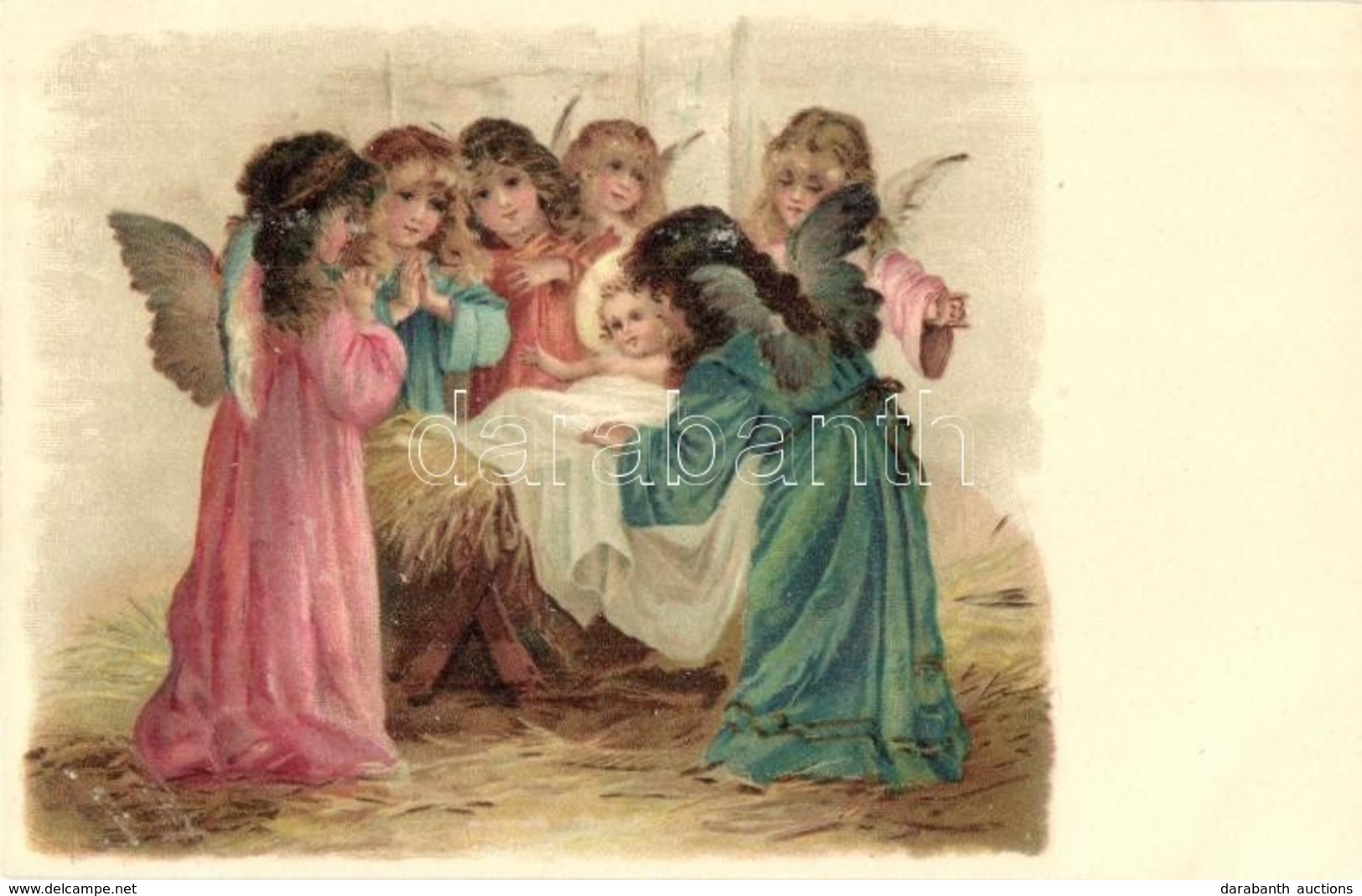 ** T1 Religious Greeting Art Postcard. Angels And Baby Jesus.  Litho - Non Classés