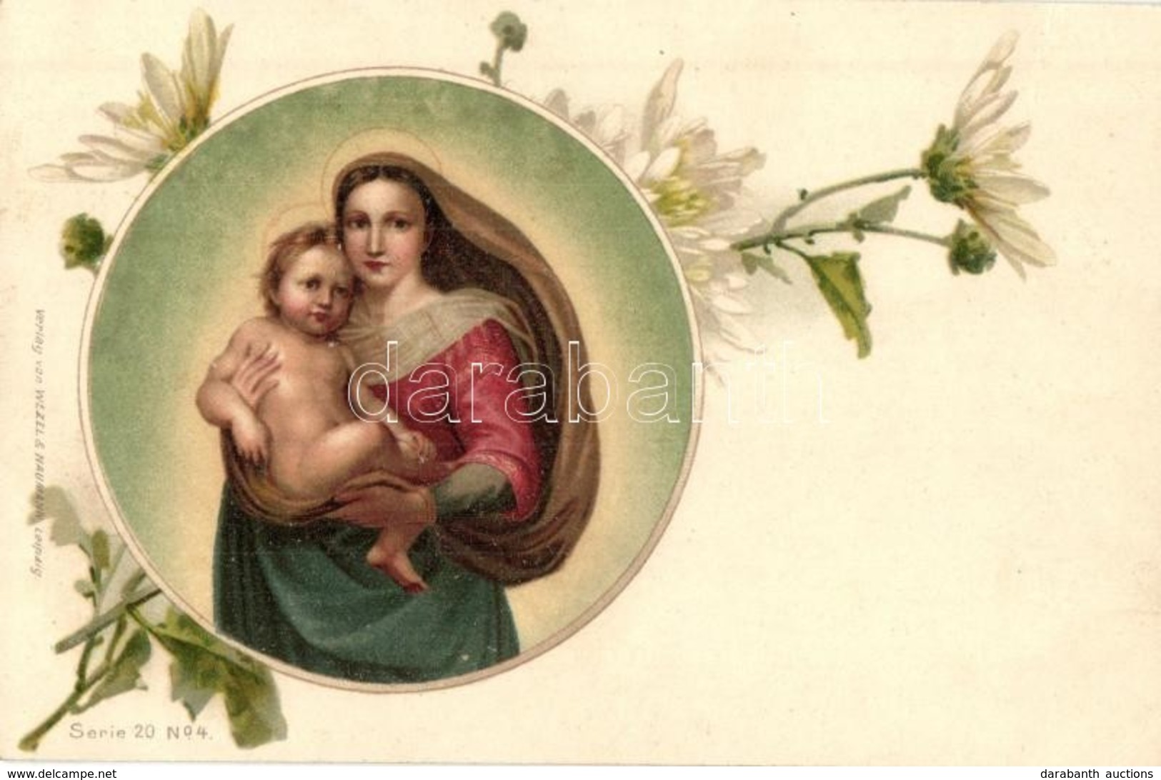 ** T2/T3 Religious Greeting Art Postcard. Virgin Mary And Baby Jesus. Wezel & Naumann Serie 20. No. 4. Floral, Litho - Sin Clasificación