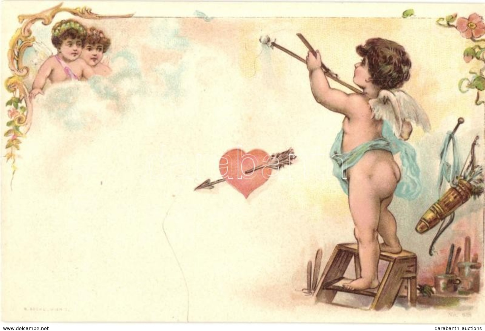 ** T1/T2 Angels With Cupid. A. Sockl Wien Floral, Litho - Sin Clasificación