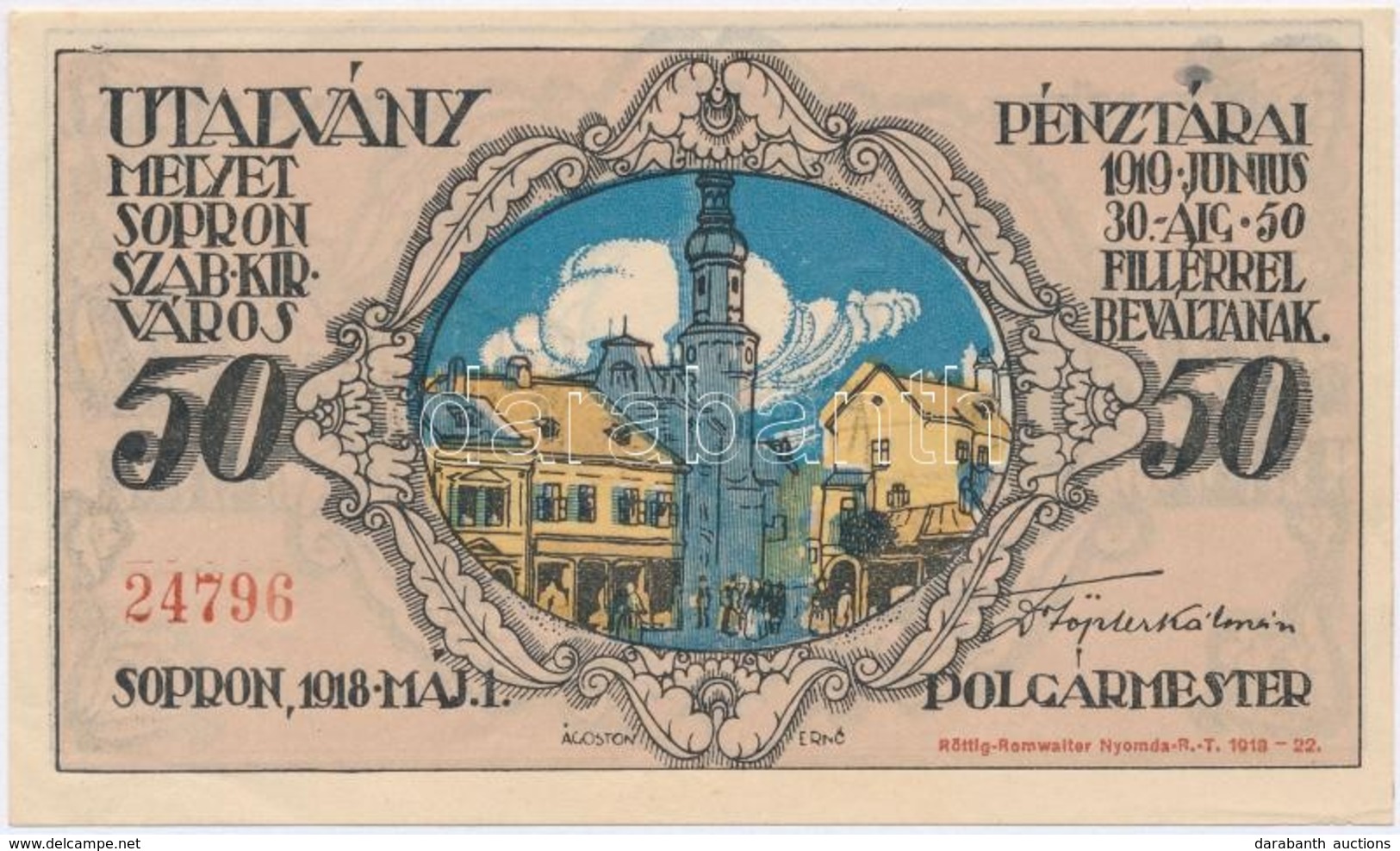 Sopron 1919. 50f Városi Szükségpénz T:I- - Zonder Classificatie