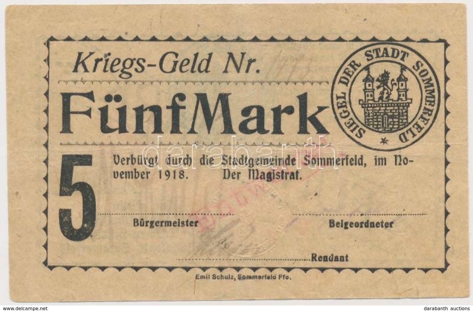 Német Birodalom / Sommerfeld 1918. 5M Szárazpecséttel, Bélyegzésekkel T:III
German Empire / Sommerfeld 1918. 5 Mark With - Non Classés