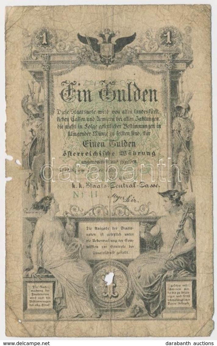 1866. 1G Nem Kivehető Vízjellel T:III-,IV Anyaghiány
Austrian Empire 1866. 1 Gulden With Non-recognizable Watermark C:VG - Sin Clasificación