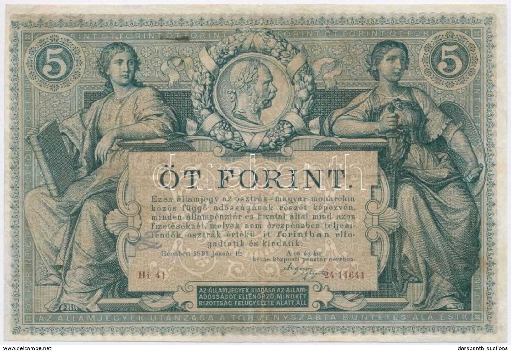 1881. 5Ft / 5G 'Osztrák-Magyar Bank' Piros Sorszámozással T:III Restaurált 
Austro-Hungarian Monarchy 1881. 5 Forint / 5 - Non Classés