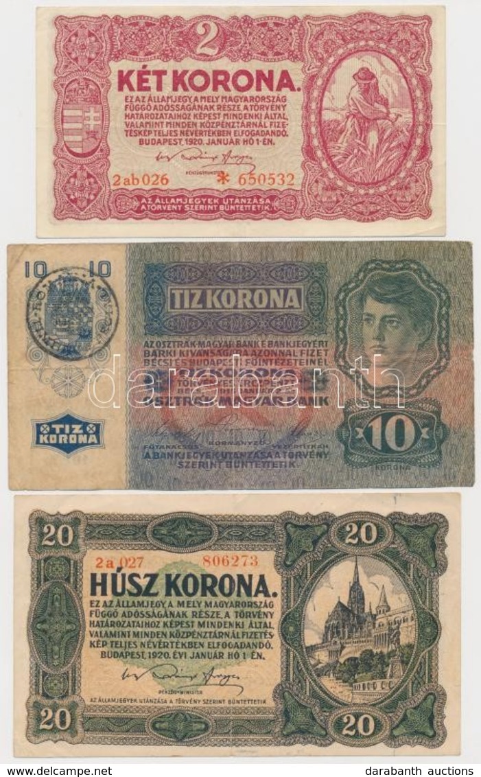 1913-1920. 6db-os Vegyes Magyar Korona Bankjegy Tétel, Közte Osztrák és Román Felülbélyegzéssel T:III,III- - Ohne Zuordnung