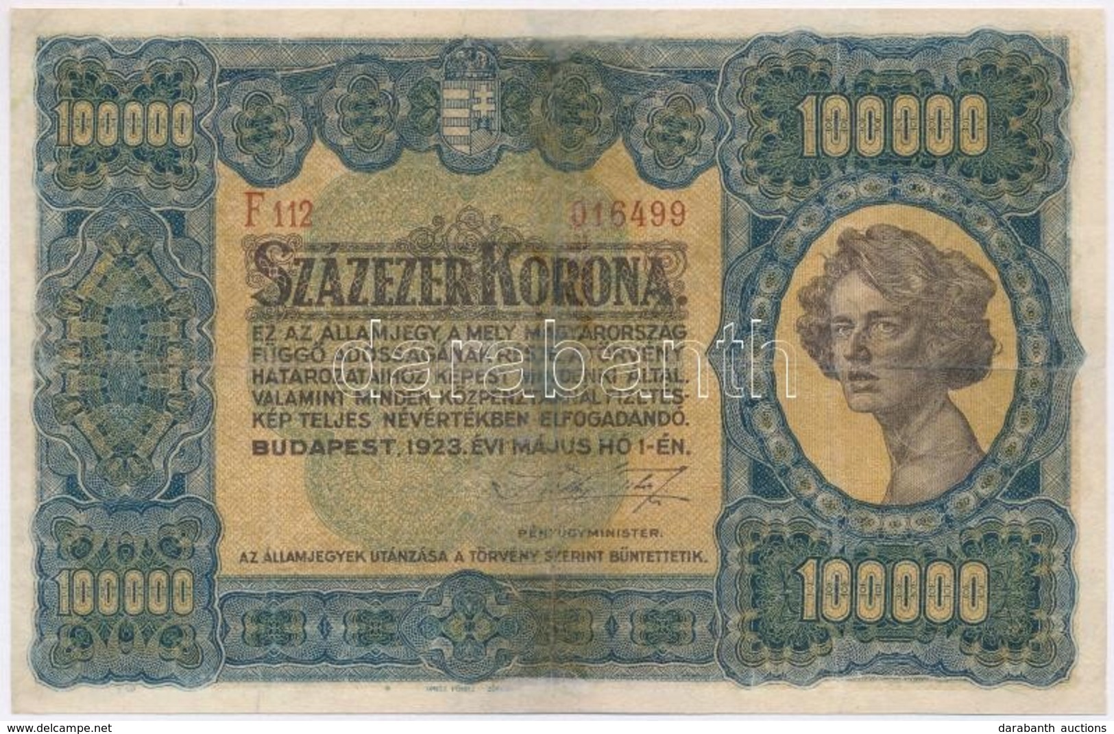 1923. 100.000K 'F112 016499' Sorszámmal 'Orell Füssli Zürich' T:III,III- Restaurált
Hungary 1923. 100.000 Korona With 'F - Non Classés