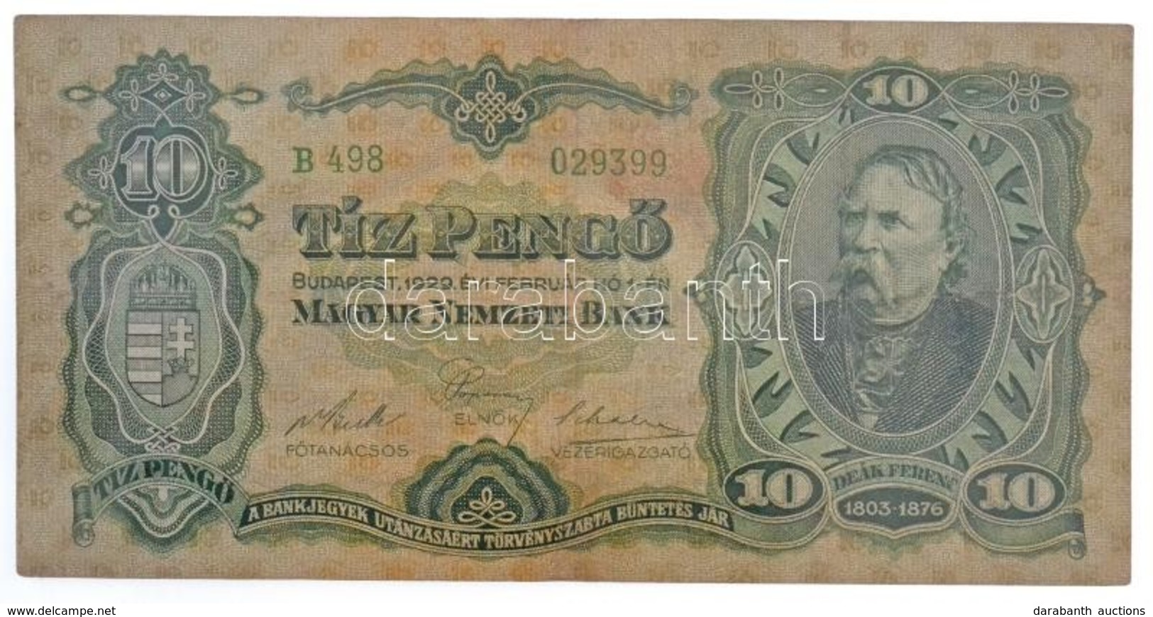 1929. 10P T:III
 Hungary 1929. 10 Pengő C:F
Adamo P8 - Sin Clasificación