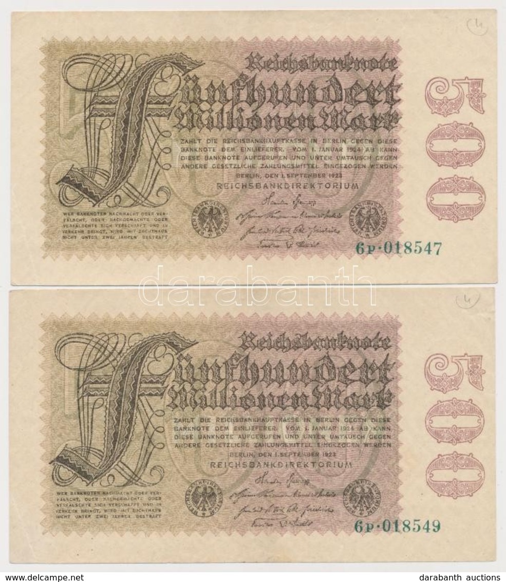 Németország / Weimari Köztársaság 1923. 500.000.000M (2x) Egyugrásos Sorszámkövetők T:II,II- 
Germany / Weimar Republic  - Non Classés