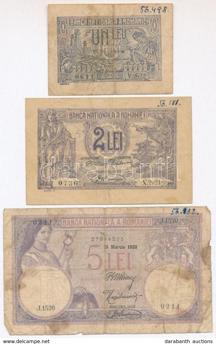 Románia 1920. 1L + 2L + 5L T:III,III-
Romania 1920. 1 Leu + 2 Lei + 5 Lei C:F,VG  
Krause 26.a, 27.a, 19.a - Sin Clasificación