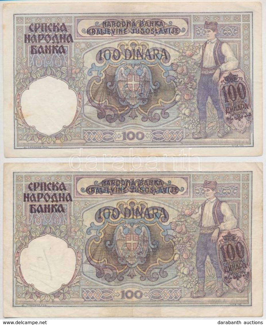 Szerbia / Német Megszállás 1941. 100D (4x) Jugoszláv Bankjegyre Nyomva T:III 
Serbia / German Occupation 1941. 100 Dinar - Non Classés