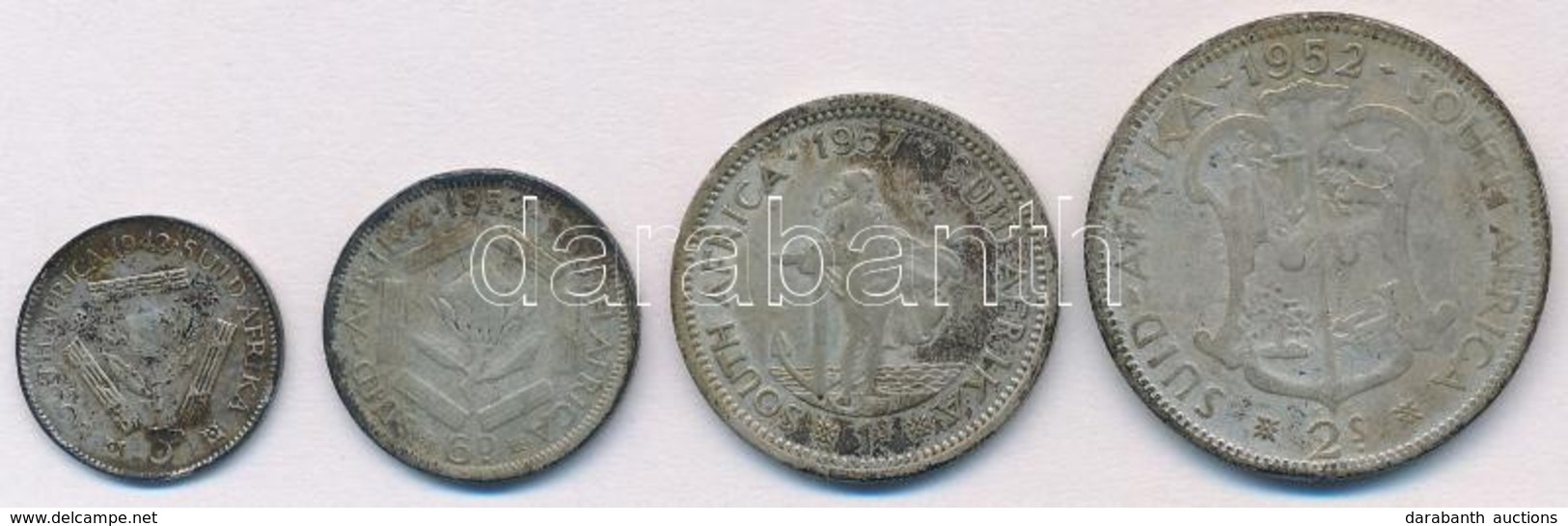 Dél-Afrika 1942-1957. 3p-2Sh Ag (4xklf) T:2-,3
South Africa 1942-1957. 3 Pence - 2 Shillings Ag (4xdiff) C:VF,F - Non Classés