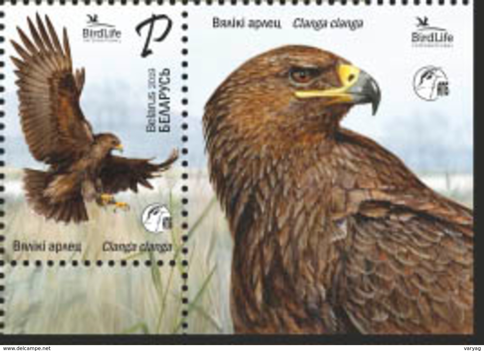 TH Belarus 2019 Bird Of Year Great Spotted Eagle Birds Fauna 1v + Label Zrf MNH - Andere & Zonder Classificatie