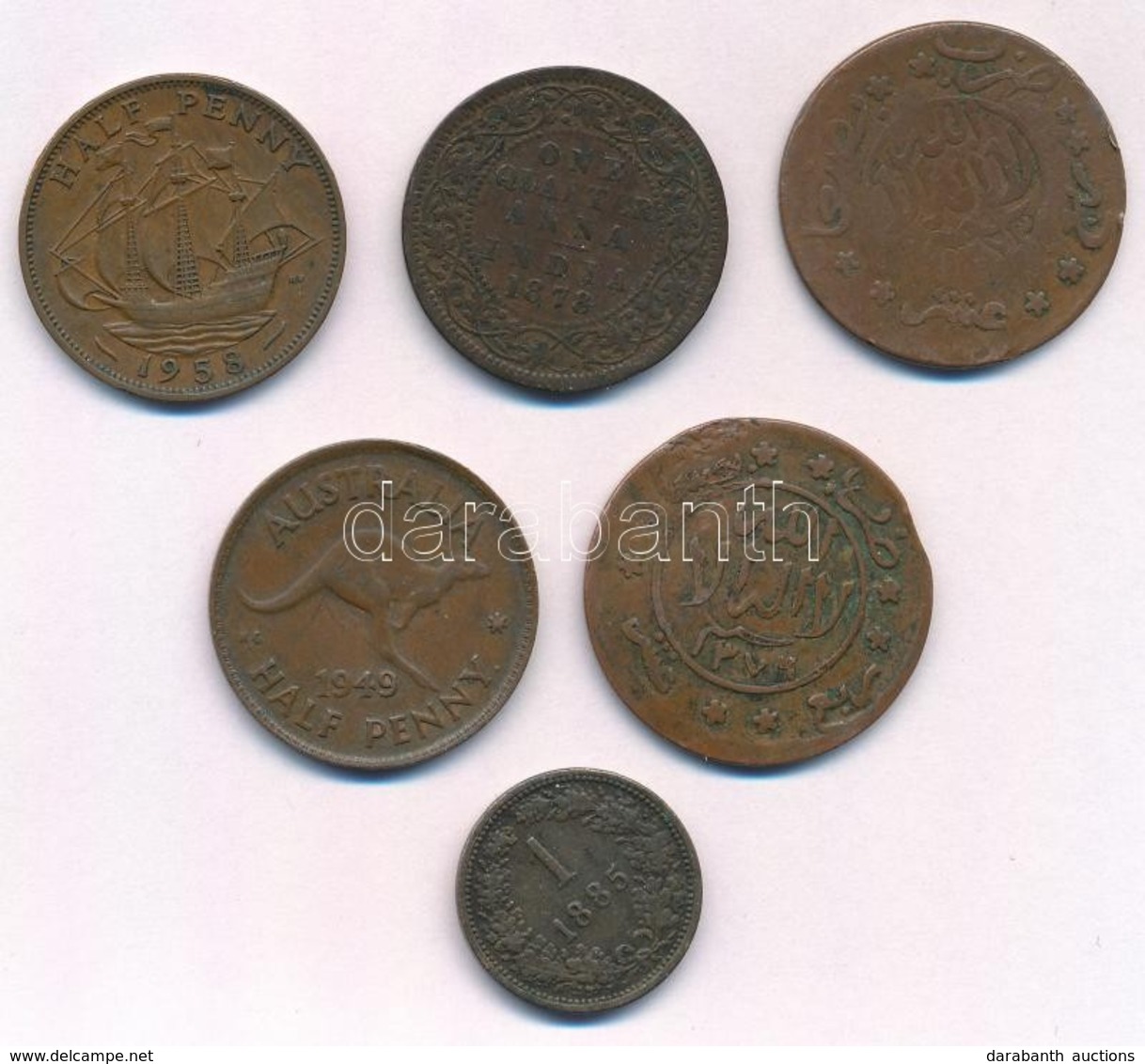 6db-os Vegyes Külföldi Réz- és Bronzpénz Tétel, Közte Ausztrália, Ausztria, Brit-India, Jemen T:2,2-
6pcs Of Various Cop - Non Classificati