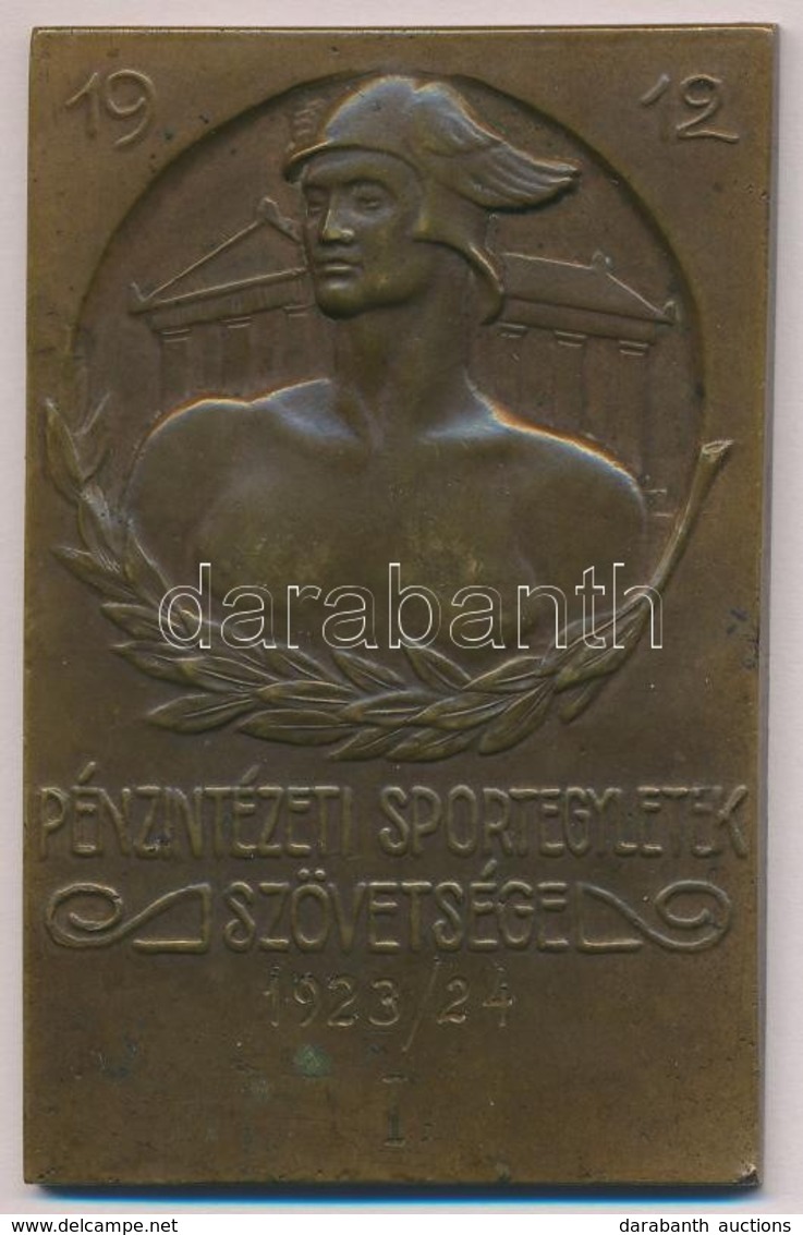 ~1924. 'Pénzintézeti Sportegyletek Szövetsége - 1923/24. I.' Br Díjplakett (48x75mm) T:2 - Sin Clasificación