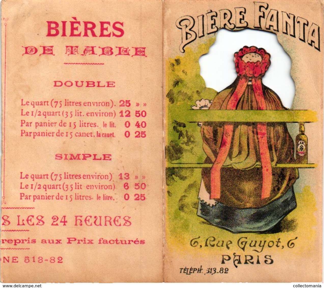 1 Carte Pliante BIERE Fanta Bières De Table Paris Nourrice Bébé Lithographie - Pubblicitari