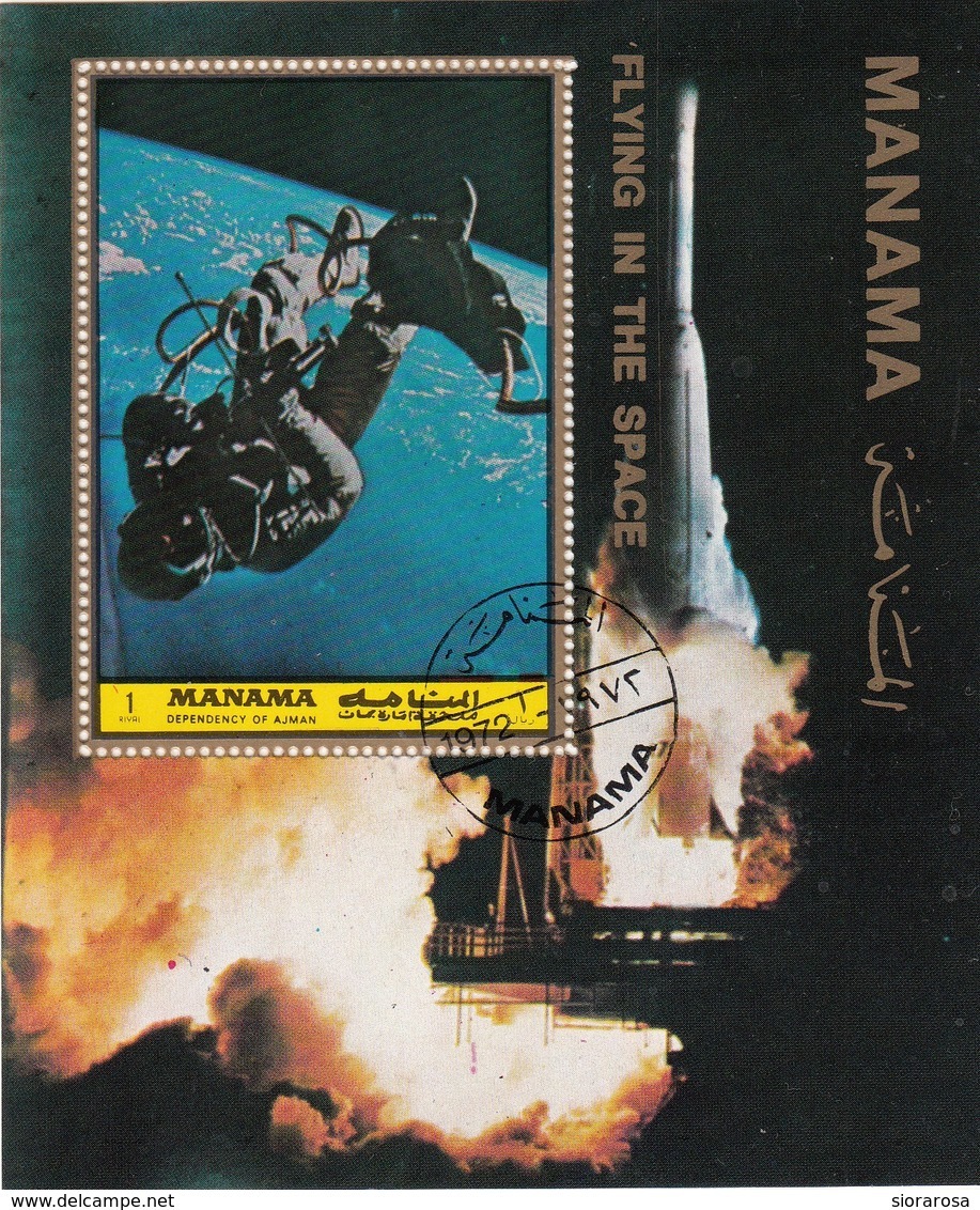 Manama 1972 Bf. 190A Spazio Flying In The Space Sheet Perf. CTO Apollo - Manama