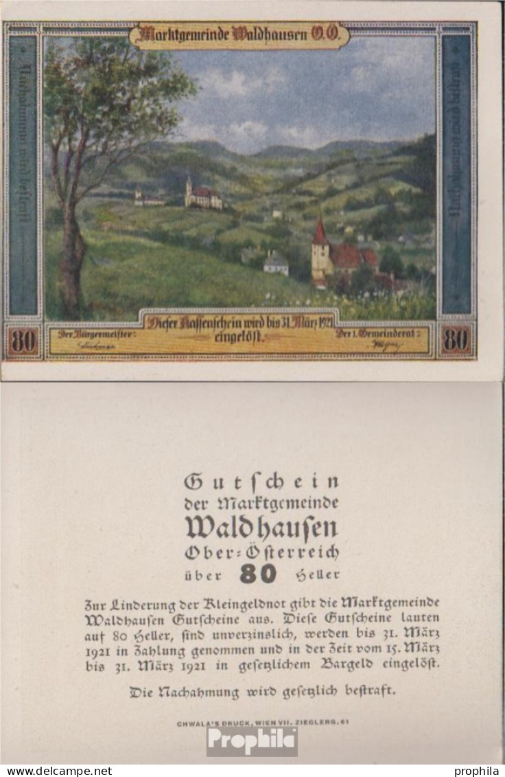 Waldhausen Notgeld Der Gemeinde Waldhausen Bankfrisch 1921 80 Heller - Oesterreich