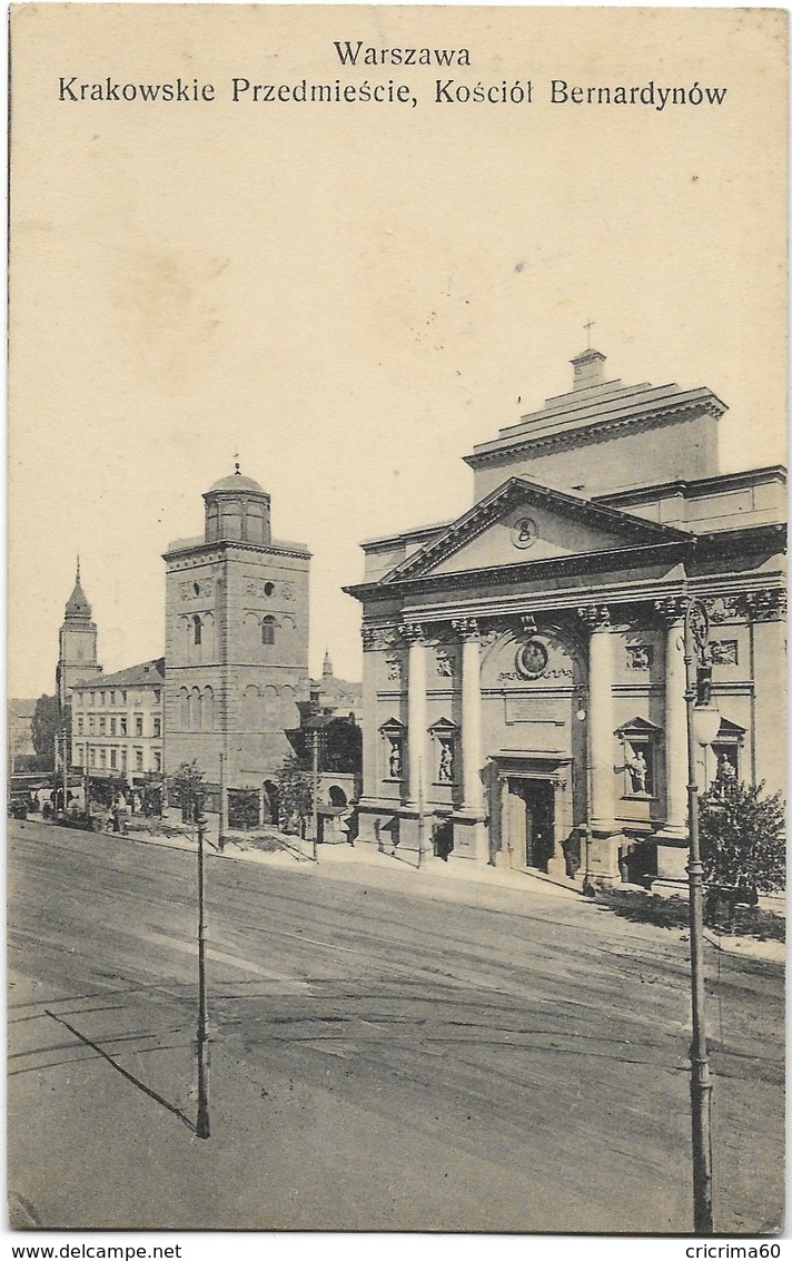 WARSZAWA - Krakowskie Przedmiescie, Kosciol Bernardynow. CPA Ayant Circulé En 1911. BE. - Pologne