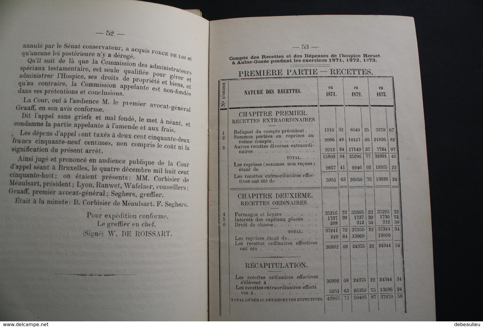 Aulne-Gozée, 1878, compte de l'hospice particulier, imprimerie Thuin Othon Somville