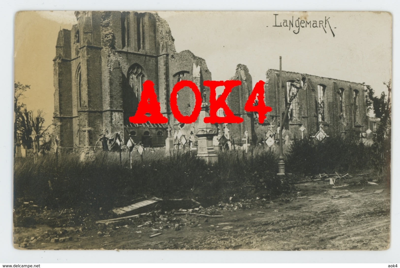 LANGEMARK Poelkapelle Kerk Ruine 1914 1915 1916 1917 Flandern Kerkhof - Langemark-Poelkapelle