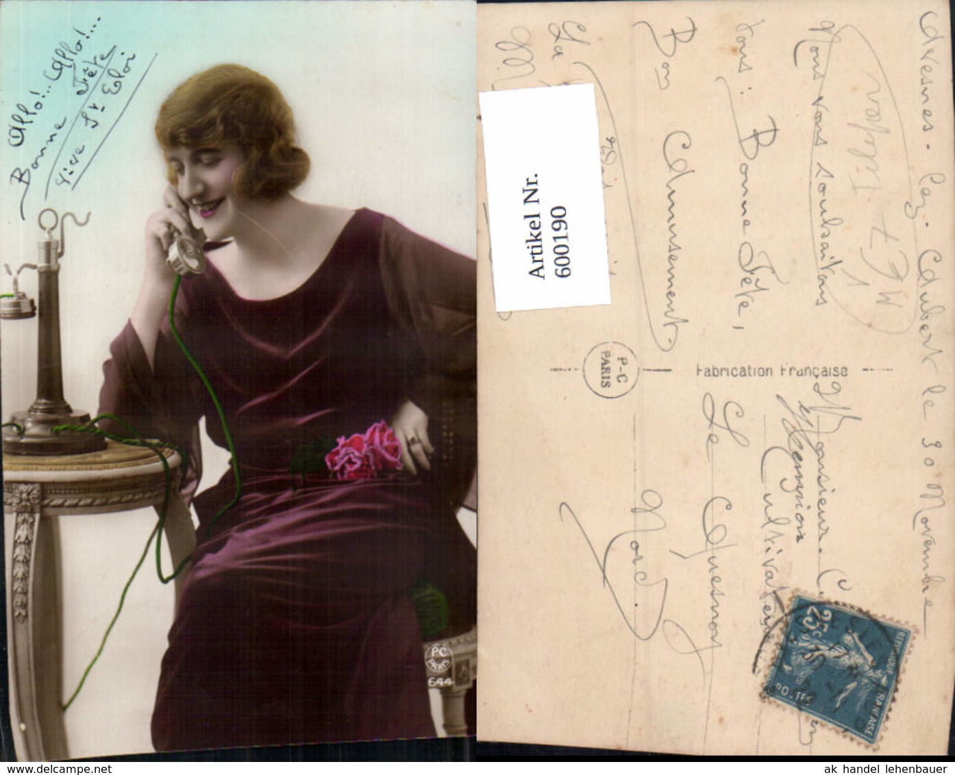 600190,Telefon Frau Telefoniert Blumen Rosen Pub P.C. Paris 644 - Sonstige & Ohne Zuordnung