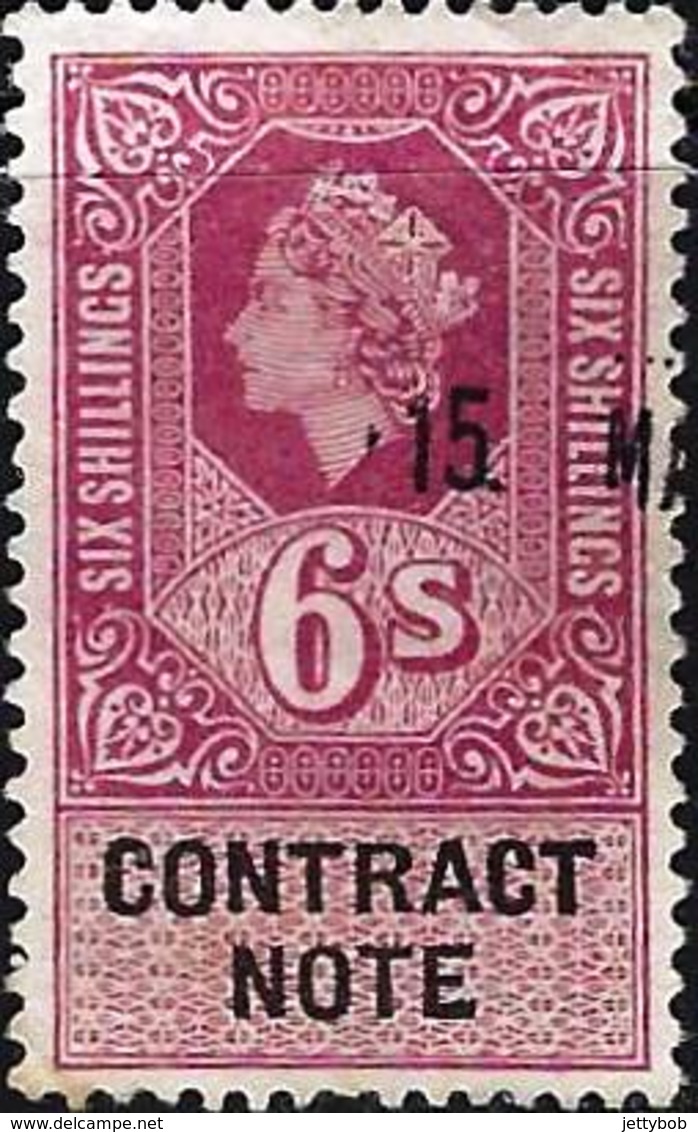 GB QEII Contract Note 6/- Used - Fiscaux