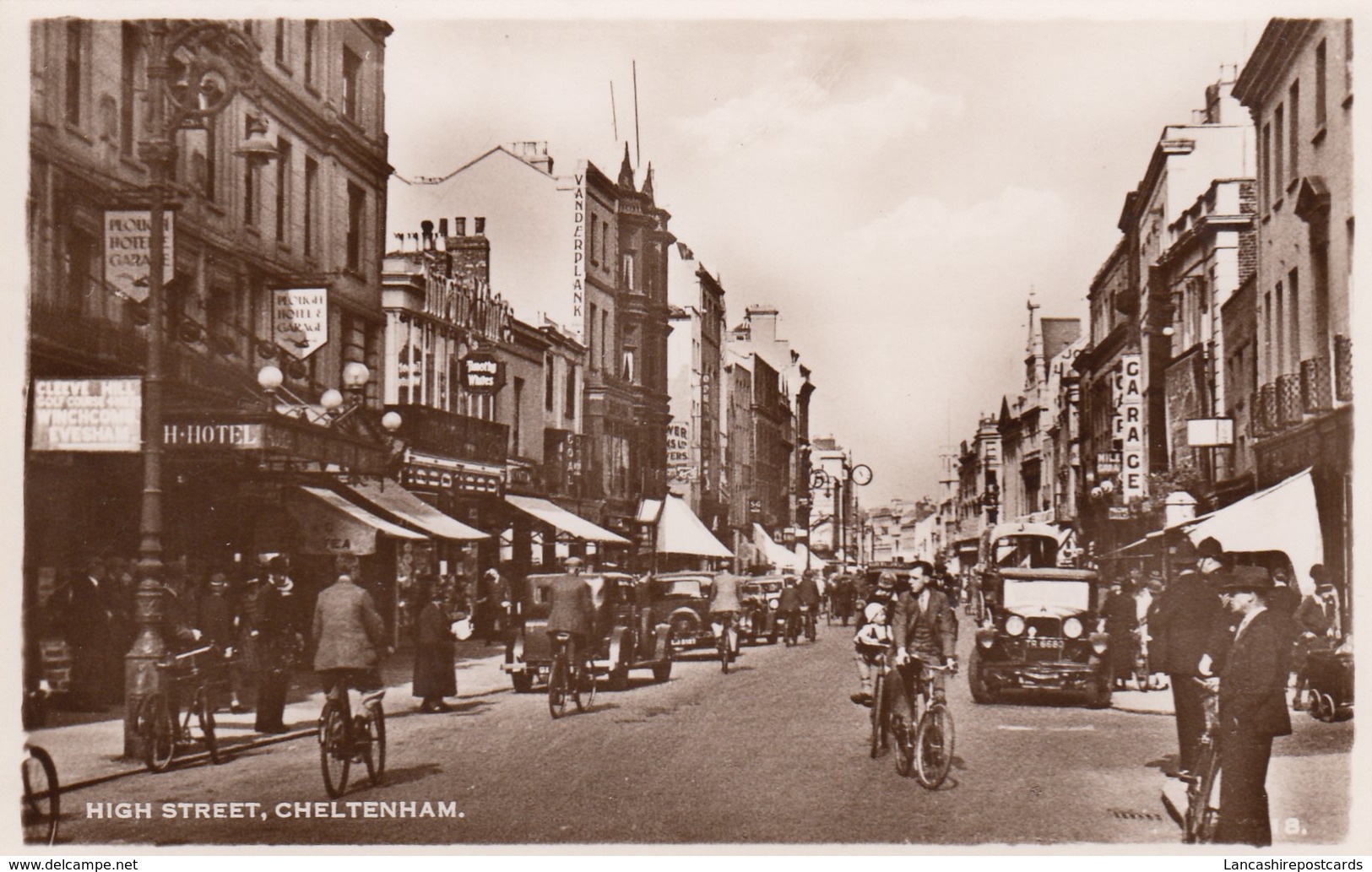 Postcard High Street Cheltenham Animated Shops People Cars Bicycles RP My Ref  B12888 - Cheltenham