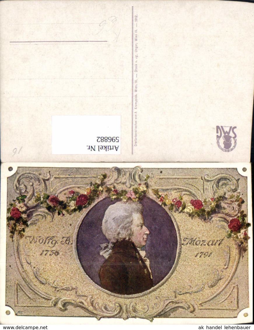 596882,K&uuml;nstler Ak Wolfgang A. Mozart Portrait Komponist Musik - Schriftsteller