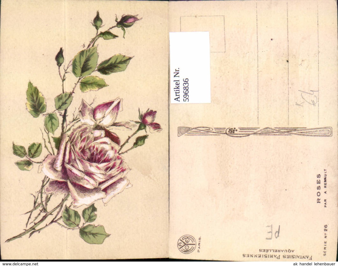596836,K&uuml;nstler Ak A. Renault Roses Rosa Rosen Blumen - Sonstige & Ohne Zuordnung
