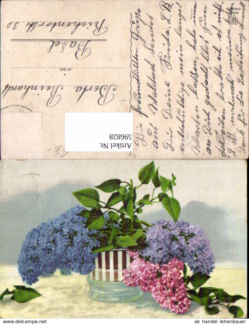 596828,Vase M. Flieger Blau Rosa Blumen - Sonstige & Ohne Zuordnung