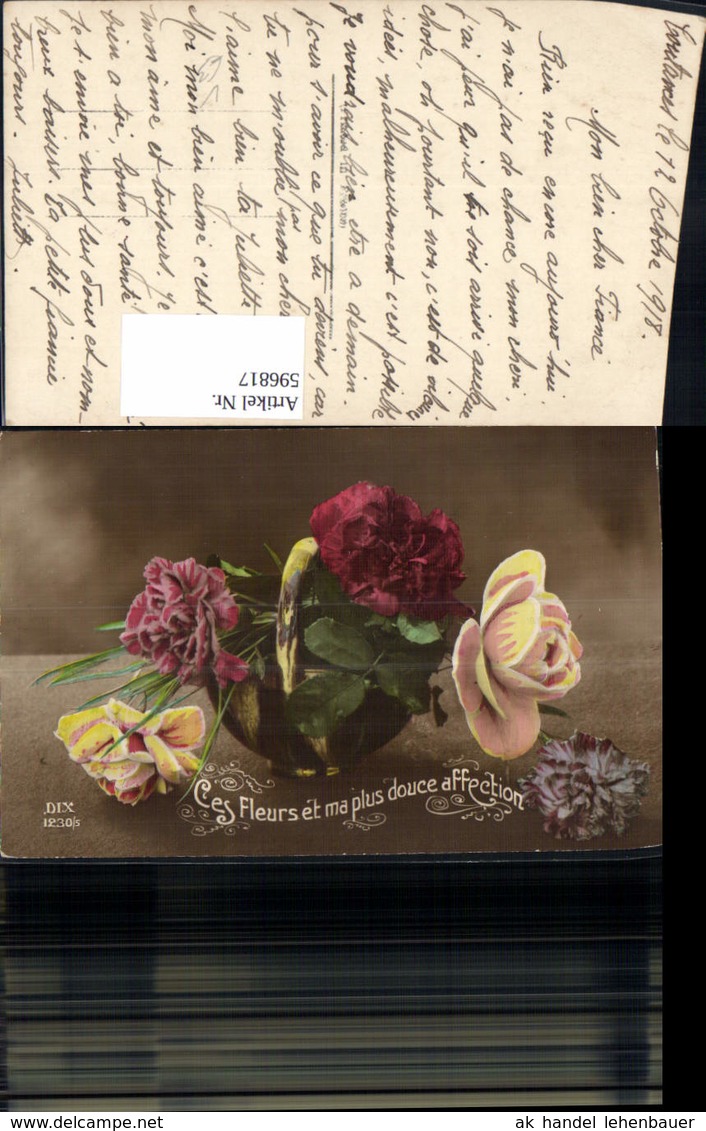 596817,Korb Schale M. Nelken Rosen Fleurs Blumen Pub DIX 1230/5 - Sonstige & Ohne Zuordnung