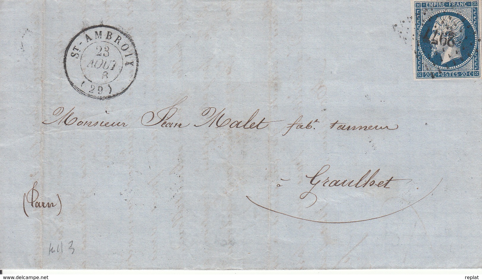 MARQUE POSTALE LAC 29 ST AMBROIX A GRAULHET PC 2977 S/ 14  28 AOUT 1856 - 1849-1876: Période Classique